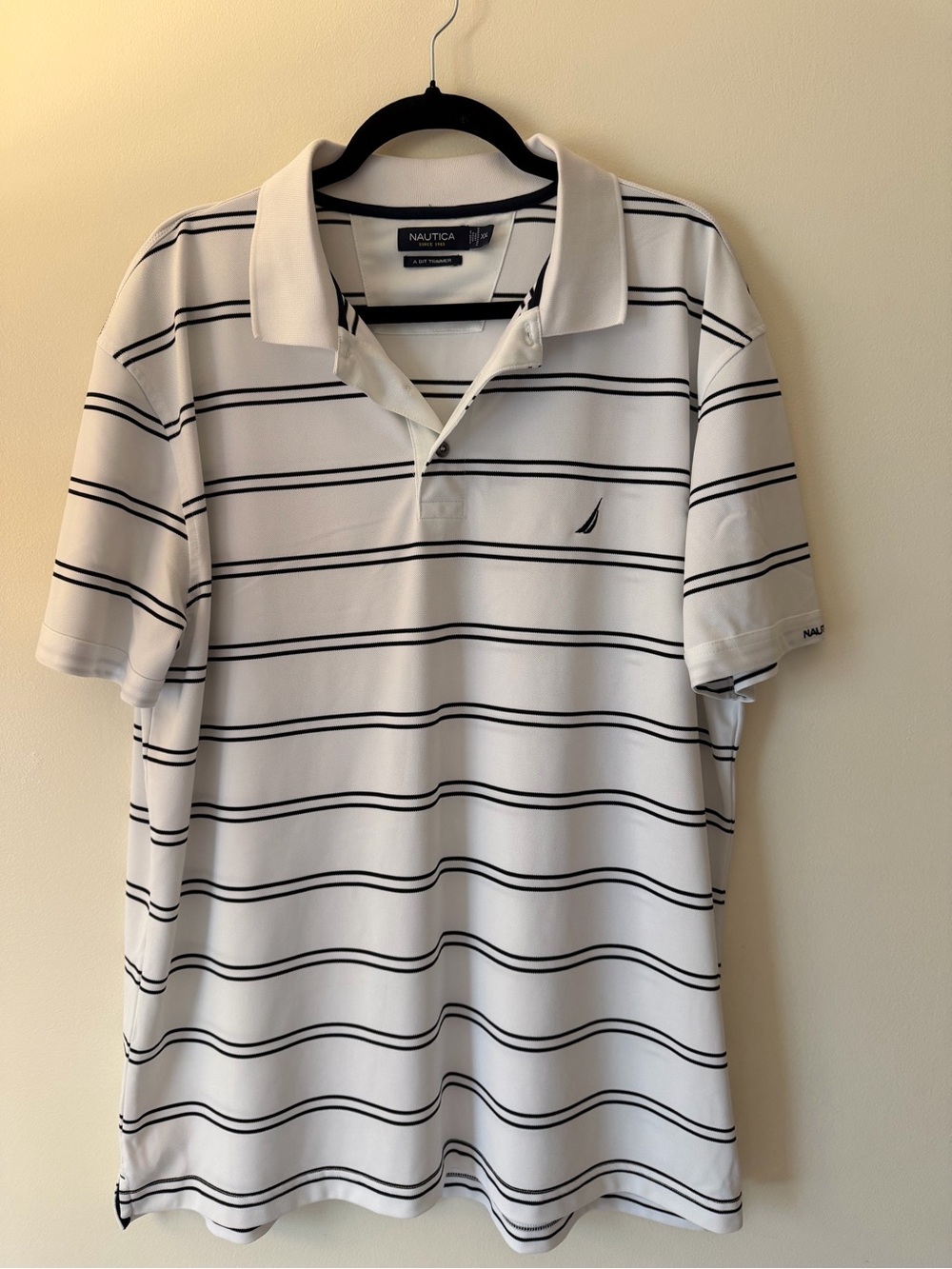 Nautica White Polo with Navy Horizontal Stripes